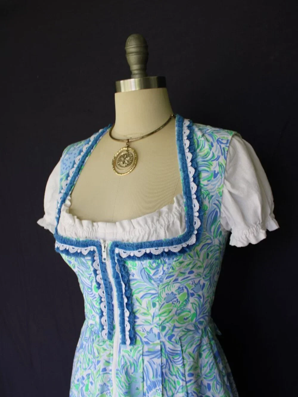Custom Lilly Pulitzer trachten German Bavarian Dirndl corset dress crochet lace - Picture 5 of 12